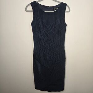 Tadashi Shoji Tiered Navy Blue Sheath Evening Womens Small S Cocktail Midi Dress